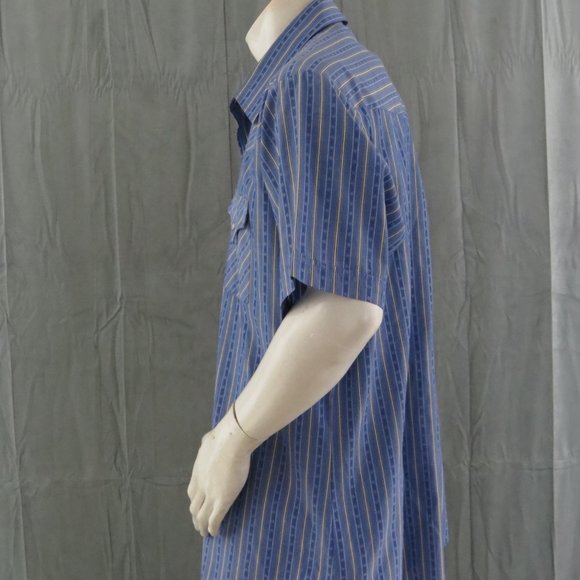 Vintage Western Short Sleeve Shirt - Blue and Yellow Stripes by Ely - Men's XL - Picture 6 of 10